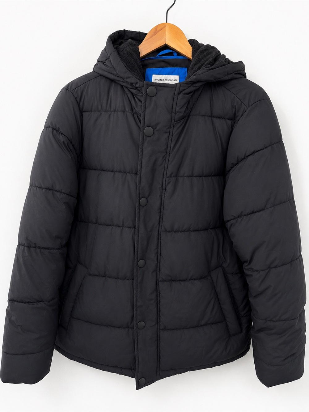 Amazon Essentials Black Quilted Hooded Puffer Jacket coat men’s medium